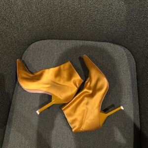Topshop Satin Pointed Toe Stiletto Ankle Boots in Amber